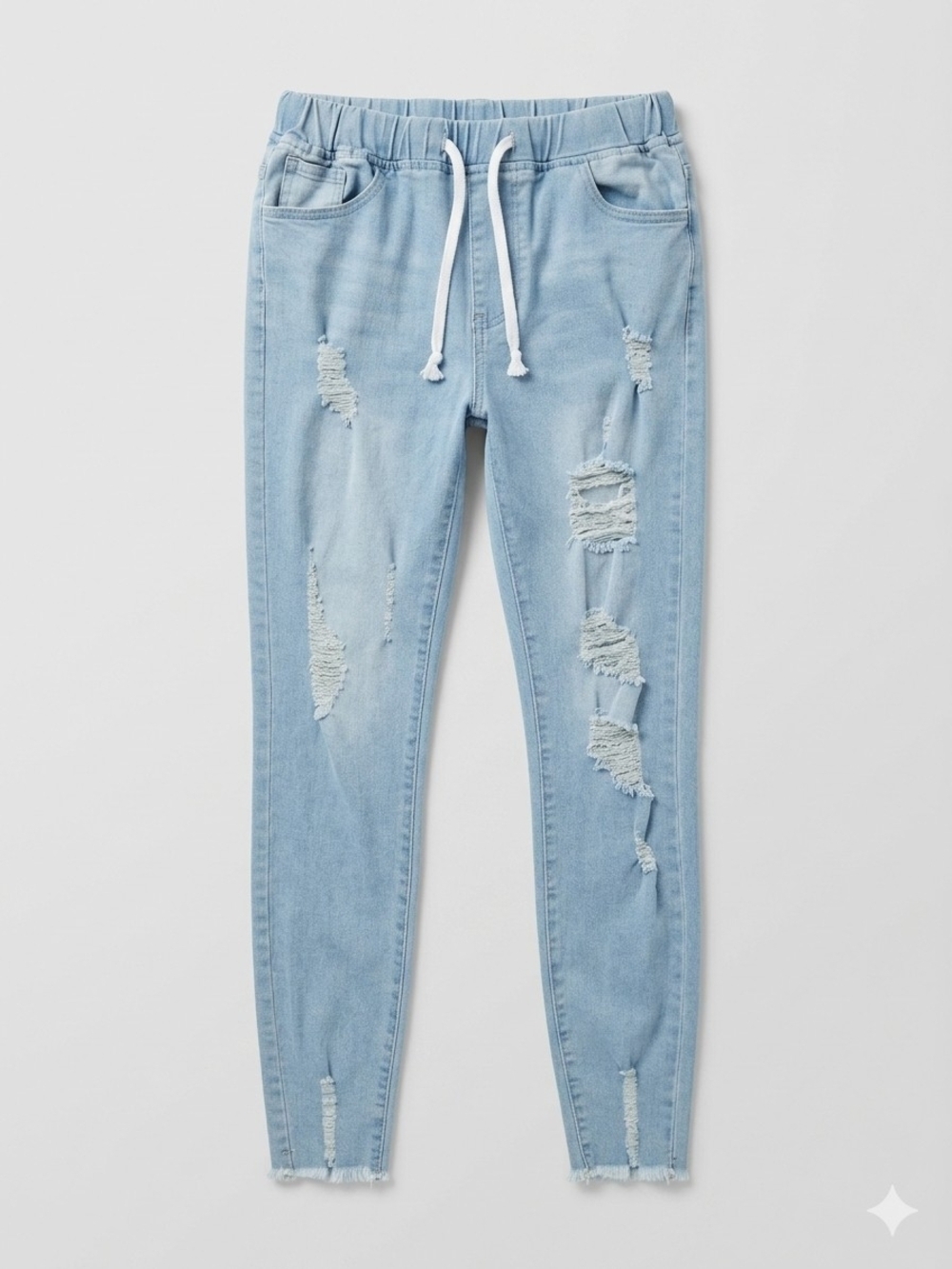 Light Blue Distressed Jeggings Women's Drawstring Waist